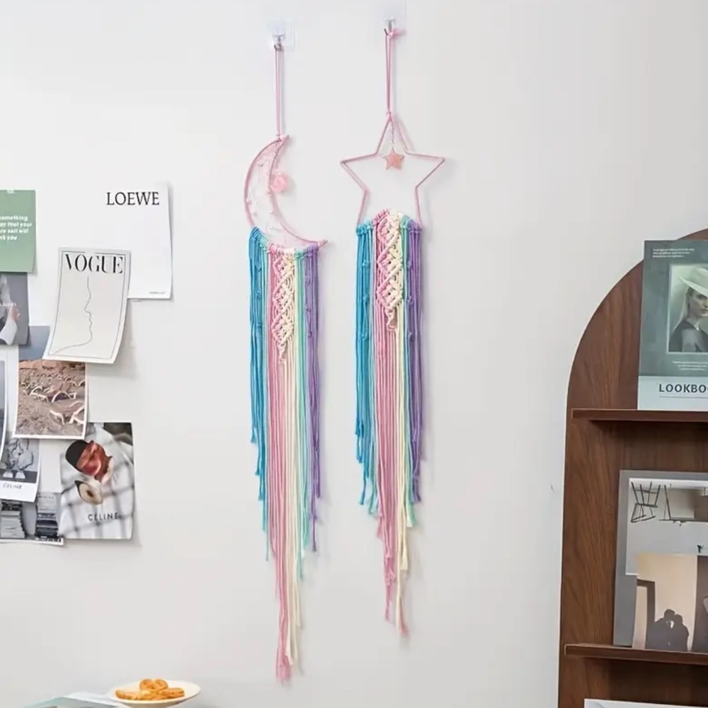 NIP! Pastel Colored Macramé Dream Catchers in Moon & Star Shapes! You Pick ONE!